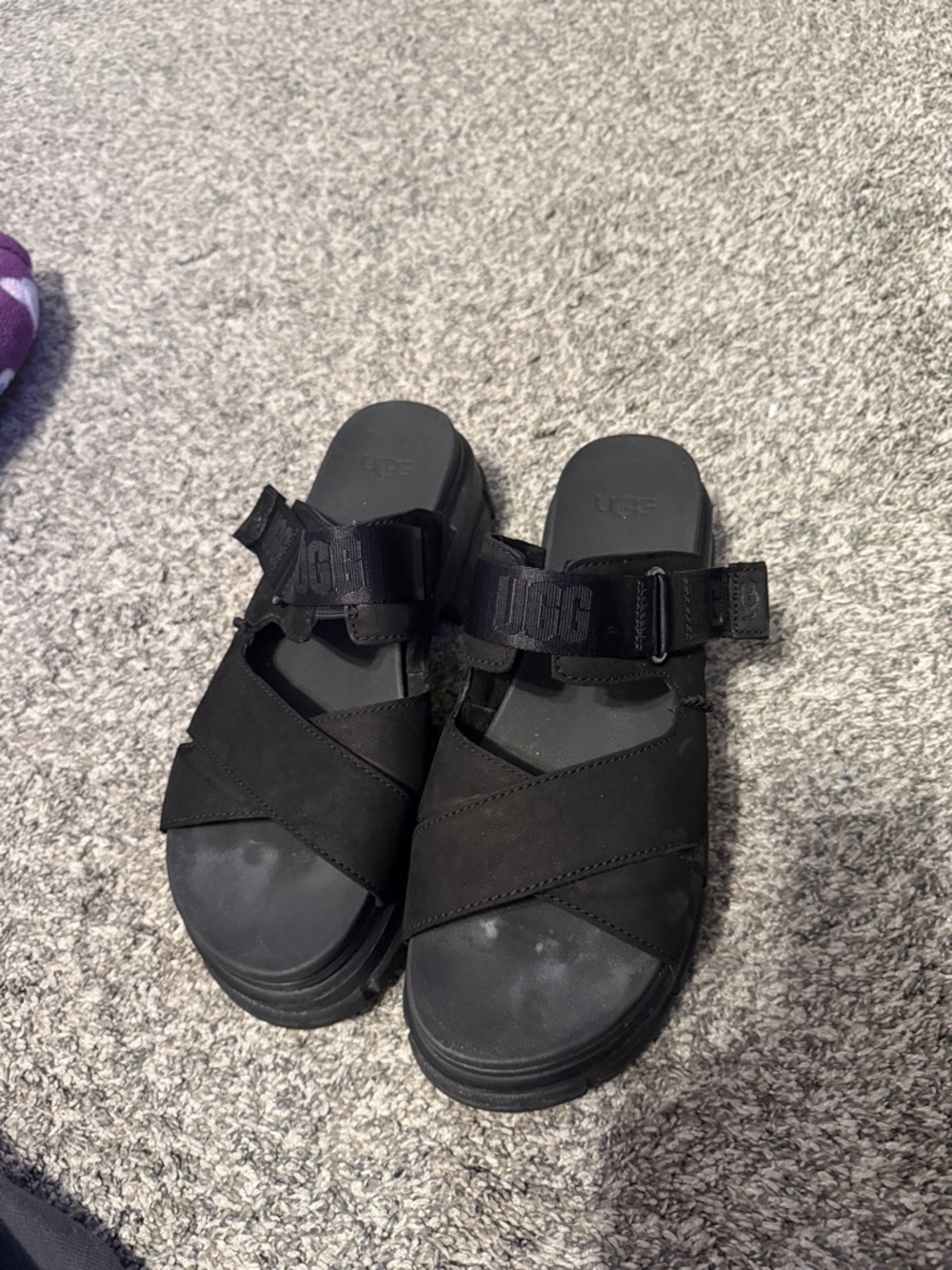 UGG Black Crisscross Slide Mules with Adjustable Strap